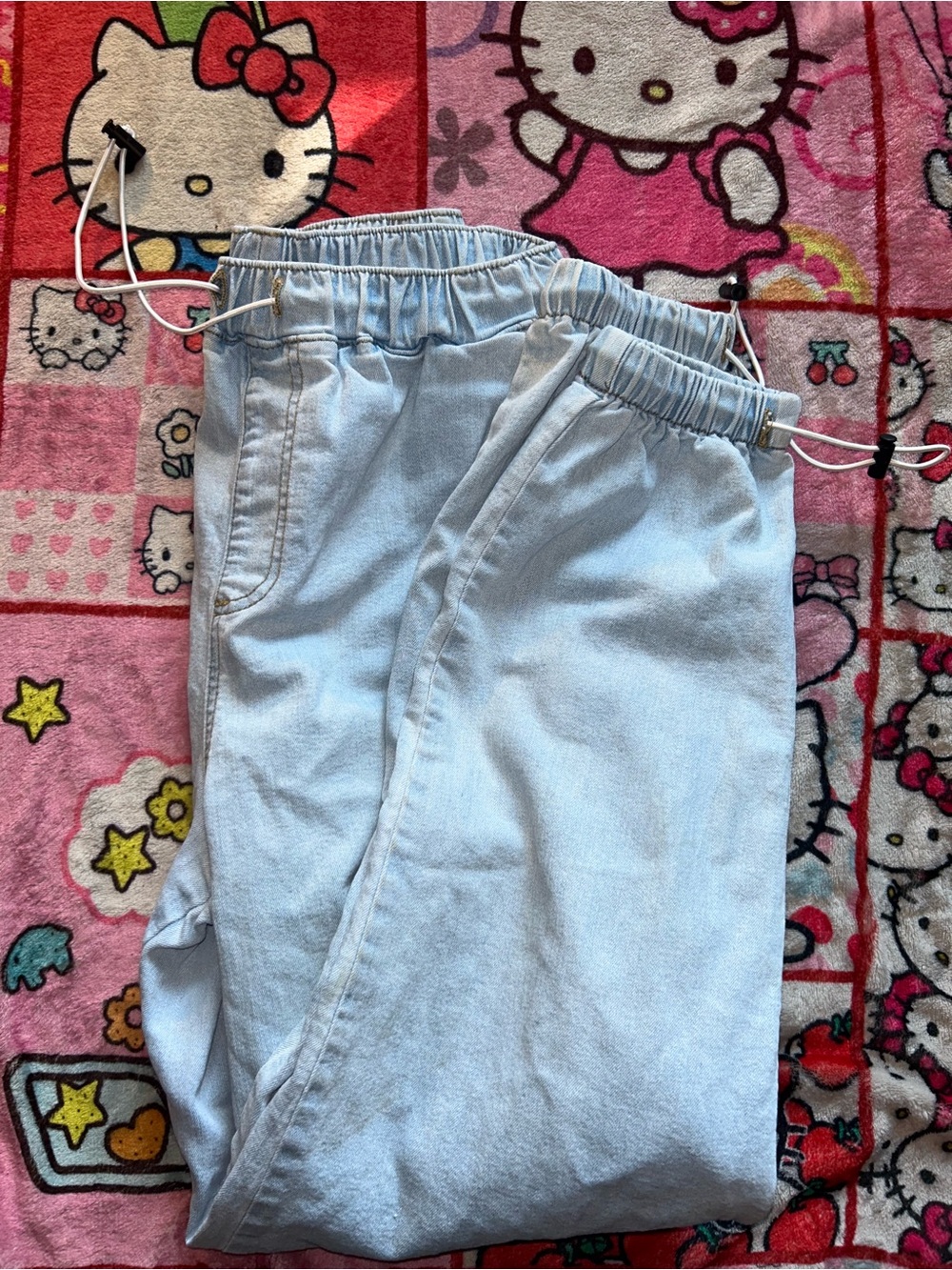 Light Blue adjustable Waist Denim Jogger Pants